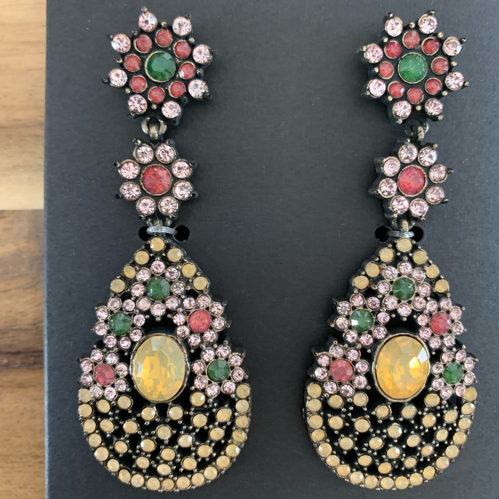 Zara multicolored rhinestone paved drop earrings jewelry NWT - Picture 4 of 7